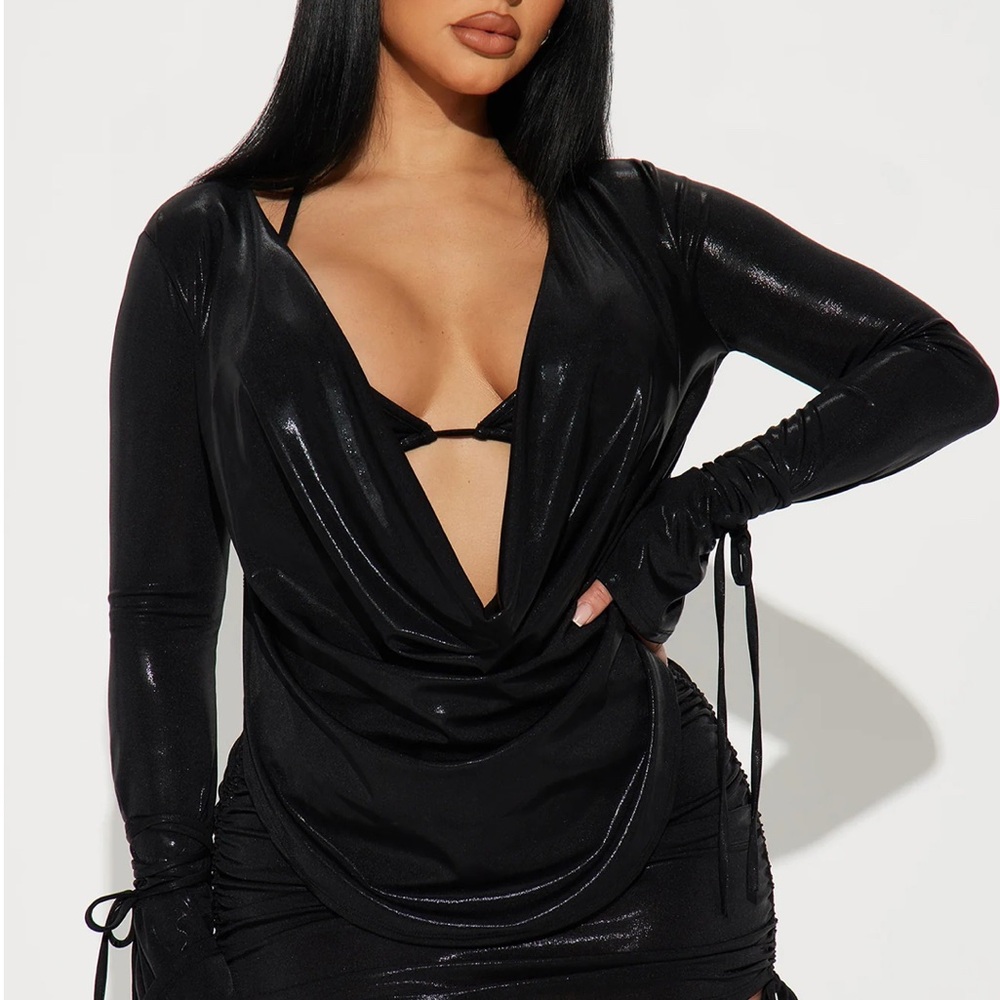 Fashion Nova Black Metallic 3 piece skirt set
